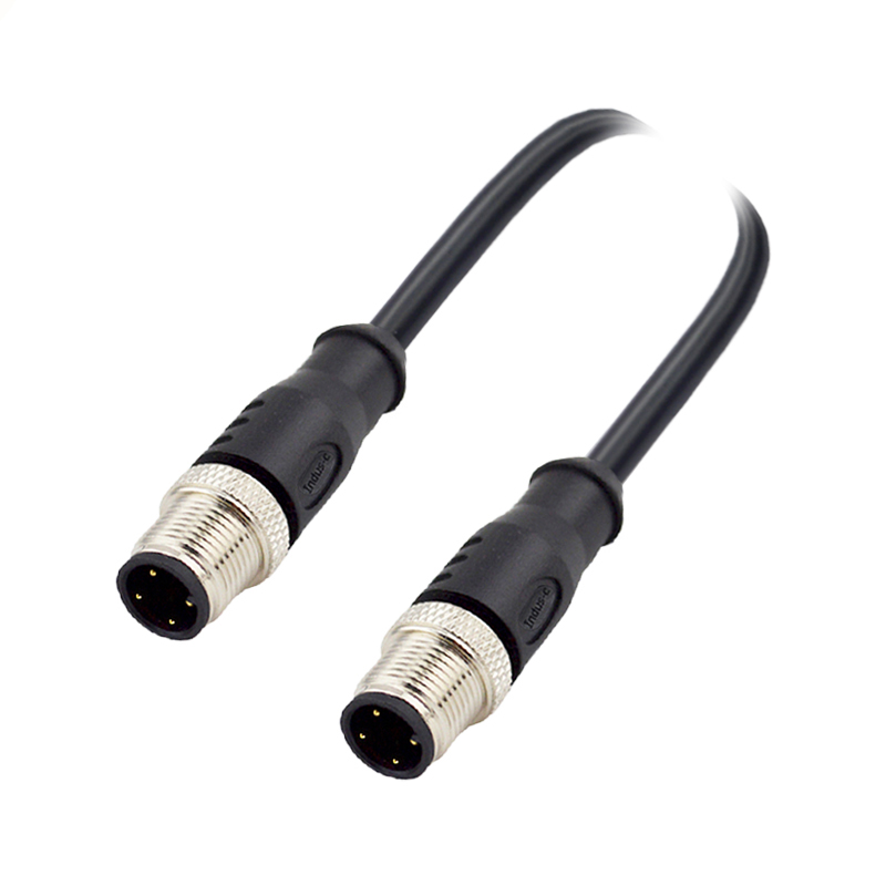 M12 4pins A code male straight to male straight molded cable,shielded,PUR,-40°C~+105°C,22AWG 0.34mm²,brass with nickel plated screw